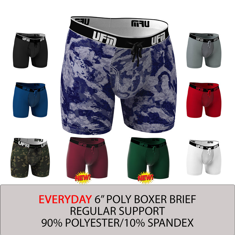 REG Support 6 Inch Boxer Briefs Polyester Avail Black, Camo, Gray, Red, Royal Blue, Tundra, White & NEW Wine, Pine