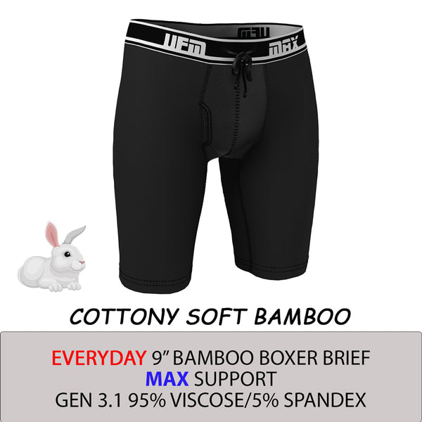 UFM Men's Bamboo Boxer Briefs - 9" Length With Adjustable Support Pouch (Gen 5 REG Support, Black) - View #2